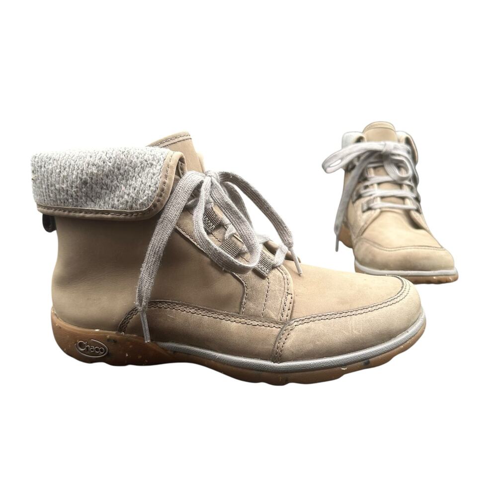 Chaco Barbary Chukka Gray Leather Wool Collar Lace Up Ankle Boots Women’s 7